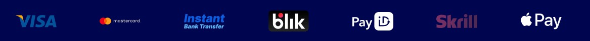 Vegas Nova Casino Zahlungsleiste mit Logos von Visa, Mastercard, Instant Bank Transfer, Blik, PayID, Skrill und Apple Pay